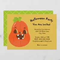 Kawaii Pumpkin Halloween Jack o' Lantern Party Inv Invitation