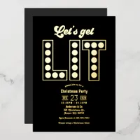 Midnight Luxe Let’s Get Lit Retro Christmas Party Foil Invitation