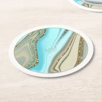 Abstract Glitter Strata Wedding ID903 Round Paper Coaster