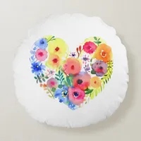 Pretty Floral Wreath Watercolor Art Round Pillow