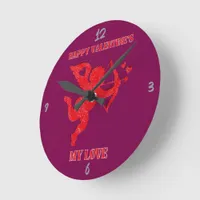 Minimalist Happy Valentine's My Love on wine | Round Clock