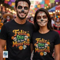 Colorful Day of the Dead Candy Skulls Marigolds T-Shirt