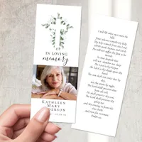 Eucalyptus Cross Calligraphy Photo Funeral Bookmarks