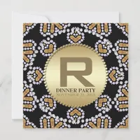 Rustic Aztec Hearts Golden Dinner Party Invitation