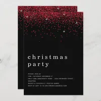 Elegant Red Glitter Christmas Party Black  Invitation