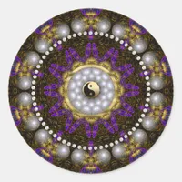 Yin Yang Pearl Purple Gold Geometry Mandala Classic Round Sticker