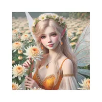 Beautiful November Fairy in Chrysanthemums Metal Print