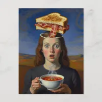 Unique Surreal Grilled Cheese and Soup Postcard