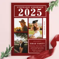 Chic Red Photo Collage Graduation Party Invitation