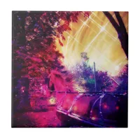 Amish Horse and Buggy Trippy Colorful Digital Art Ceramic Tile