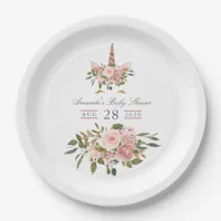 Blush and Rose Gold Floral Unicorn Baby Shower Paper Plates