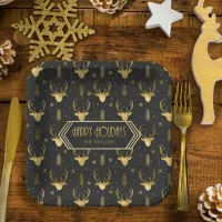 Deer Antlers Arrows Pattern V2 Gold ID861 Paper Plates