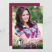 Modern Burgundy Script Photo Graduation Announcement