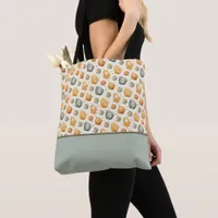 Kawaii Shells Yellow and Blue Floral Color Block Tote Bag