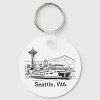 Seattle Ferry Washington State Line Art Keychain