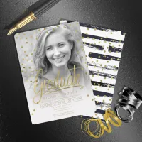 Brush Strokes & Confetti Black Gold ID511 Invitation