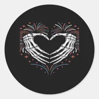Skeleton Hand Heart 4th Of Usa Patriotic American Classic Round Sticker