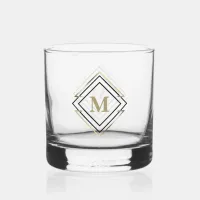 Geometric Diamond Frame Monogram Black/Gold ID617 Whiskey Glass