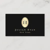 Classy Elegant Black & Gold Shiny Oval Monogram Business Card