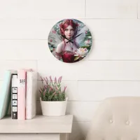 Beautiful July Fairy in Water Lilies Large Clock