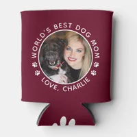 World's Best Dog Mom Paw Prints Custom Pet Photo Can Cooler
