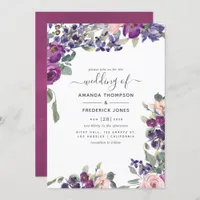 Violet, Plum and Blush Floral Wedding Invitation