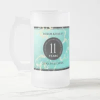 Elegant 11th Turquoise Wedding Anniversary Frosted Glass Beer Mug