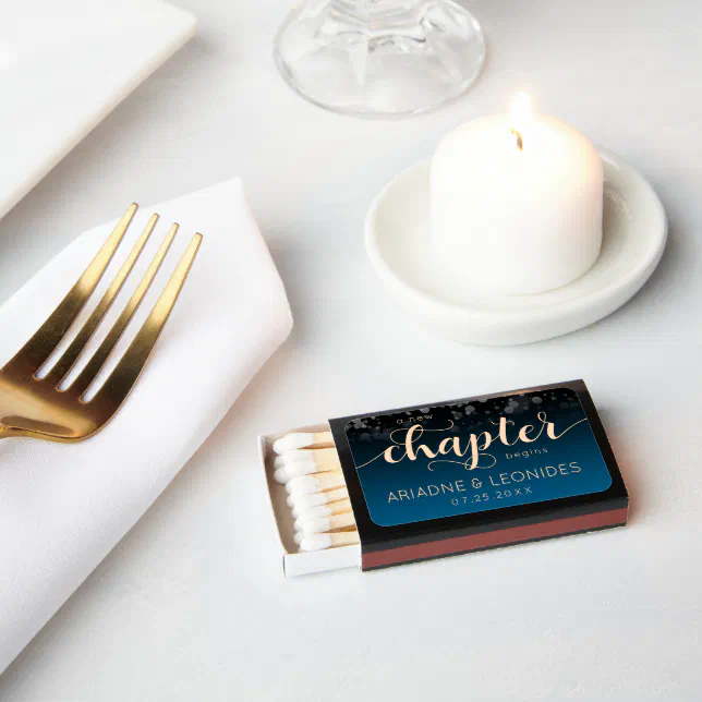 Elegant Peach Oceanic Blue Wedding A New Chapter Matchboxes