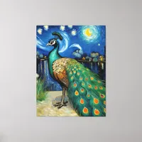 A Peacock in The Starry Night Canvas Print