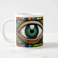 Cute Mosaic Stained Glass Eye design Blue & Greens Giant Coffee Mug