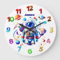 Colorful Astronaut and Univers in Bold Colors Large Clock