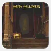 Spooky Haunted House Porch Square Sticker