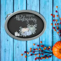 Happy Thanksgiving in blue on black |  Belt Buckle