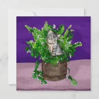 Gray Kitten in Bucket of Catnip   Thank You Card