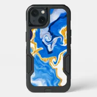 Beautiful Blue, Gold and White Swirls like Water   iPhone 13 Case