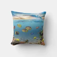 Ocean Underwater Coral Reef Tropical Fish Outdoor Pillow