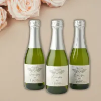 Monogram Elegant Mother-of-Pearl Peach Wedding Sparkling Wine Label