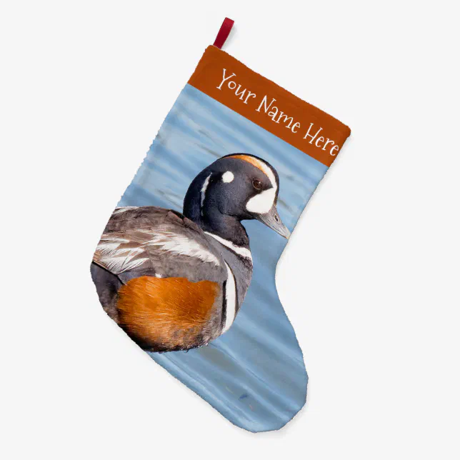 Beautiful Harlequin Duck at the Beach Large Christmas Stocking