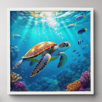 Sea Turtle Vibrant Colorful Underwater Scene Peel And Stick Photo Tile