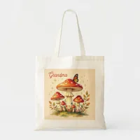 Retro Mushrooms and Butterfly | Vintage Colors Tote Bag
