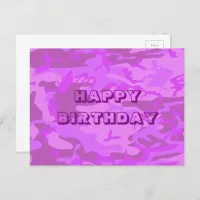 Happy Birthday Camouflage Light Purple Abstract Postcard