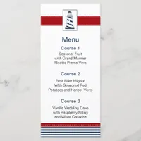 navy stripes,lighthouse, nautical menu cards