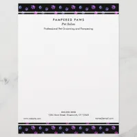 Purple Pink Blue Paw Prints Professional Pet Salon Letterhead