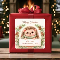 Cute Hedgehog Merry Christmas Custom Gift Stickers