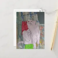 Cute Grey Kitty mixed media collage Postcard