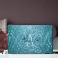 Teal Turquoise Metallic Glitter Glam Monogram Name HP Laptop Skin