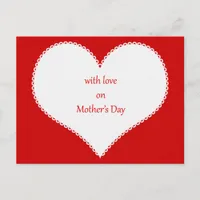 With Love on Mother's Day in Heart Red Background Postcard