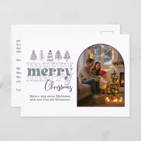 Frosted Lavender Cozy Arch Photo Merry Christmas Holiday Postcard