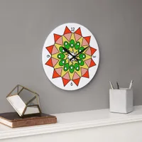 Clock - Mandala in Red, Pink, Green, Yellow