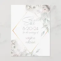 Save the Date | Alabaster White Watercolor Peonies Postcard